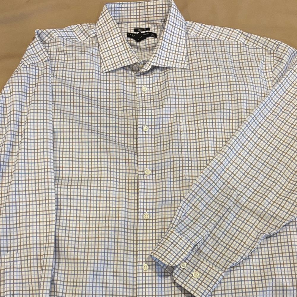 Pronto Uomo White and Blue Grid Dress Shirt